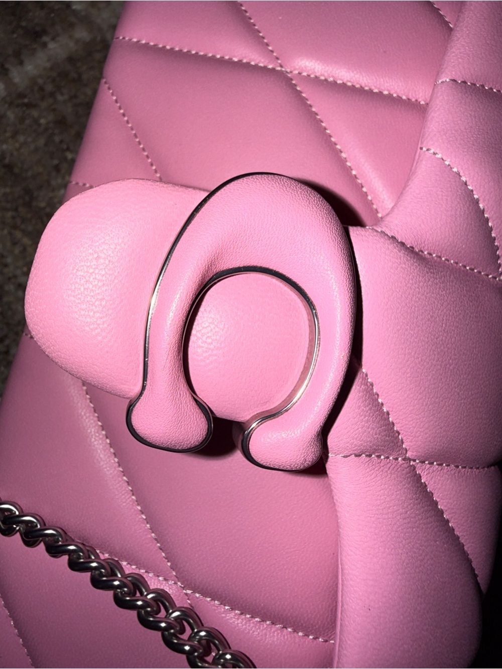 Coach Vivid Pink Tabby Wristlet Quilted Leather Crossbody Bag with Chain Strap - Picture 5 of 7